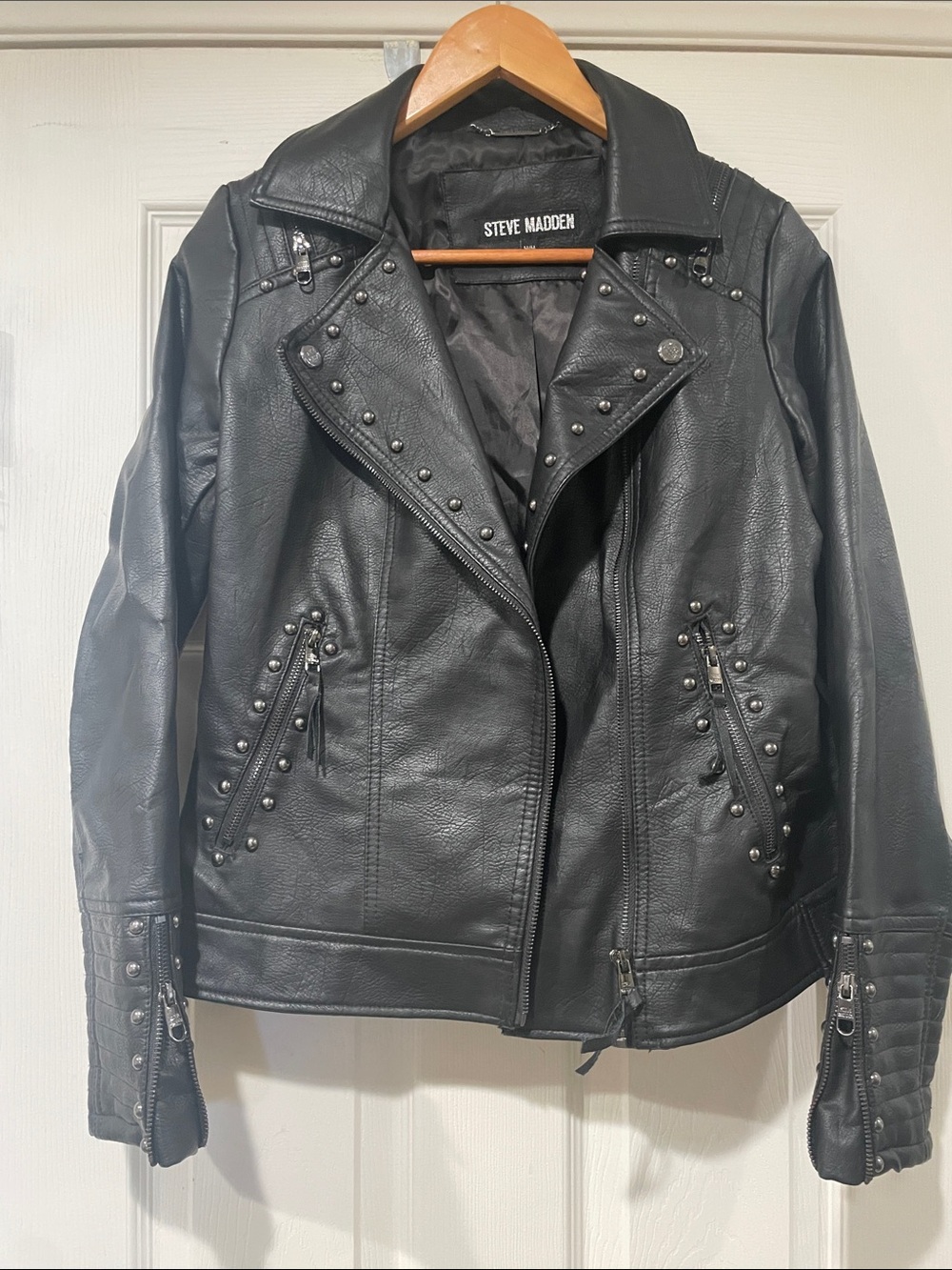 Steve Madden Black Studded Faux Leather Moto Jacket M